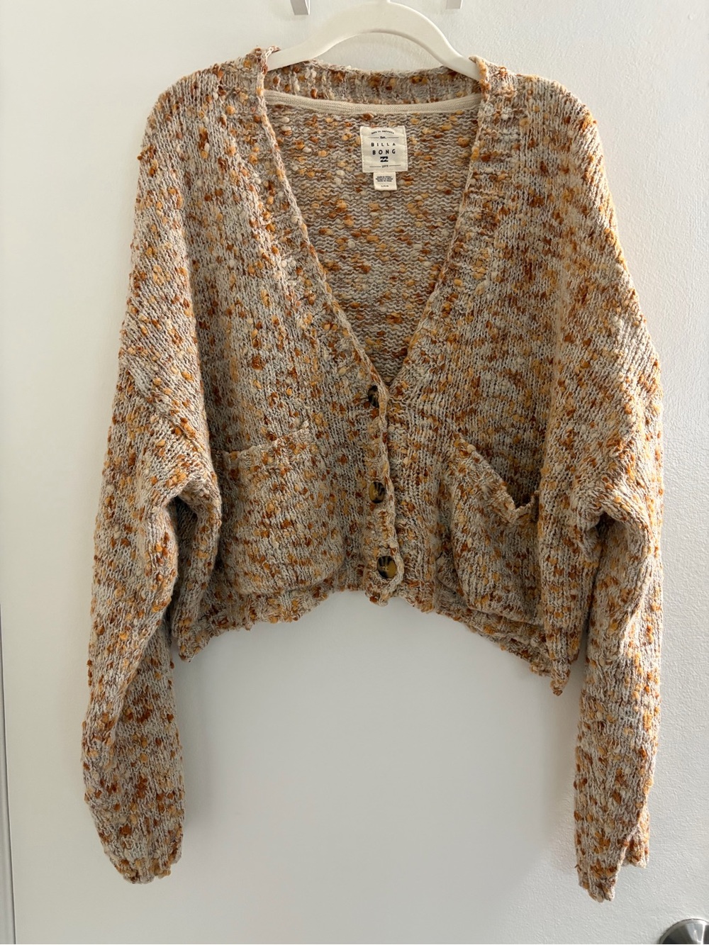 Billabong Beige & Rust Speckled Cropped Cardigan